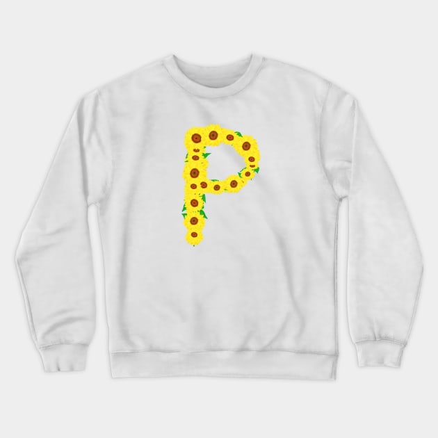 Sunflowers Initial Letter P (White Background) Crewneck Sweatshirt by Art By LM Designs 